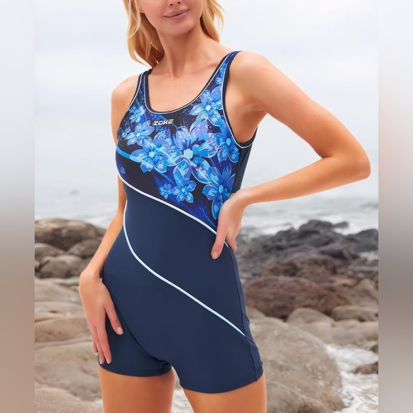 NEW- 2025 Full Coverage 
 Blue Floral Swimwear Bodysuit - Picture 10 of 11